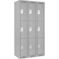 Clean Line Lockers, 3 -tier, Bank of 3, 36" x 18" x 72", Steel, Grey, Rivet (Assembled) Ontario Packaging