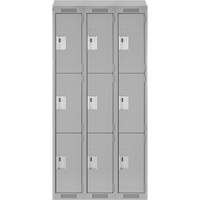 Clean Line Lockers, 3 -tier, Bank of 3, 36" x 18" x 78", Steel, Grey, Rivet (Assembled) Ontario Packaging