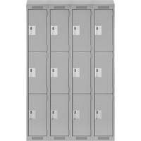 Clean Line Lockers, 3 -tier, Bank of 4, 48" x 18" x 78", Steel, Grey, Rivet (Assembled) Ontario Packaging