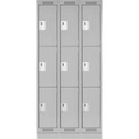 Clean Line Lockers, 3 -tier, Bank of 3, 36" x 18" x 76", Steel, Grey, Rivet (Assembled) Ontario Packaging