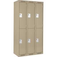 Clean Line Lockers, 2 -tier, Bank of 3, 36" x 18" x 72", Steel, Beige, Rivet (Assembled) Ontario Packaging