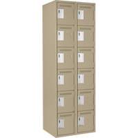 Clean Line Lockerette, 6 -tier, Bank of 2, 24" x 18" x 72", Steel, Beige, Rivet (Assembled) Ontario Packaging