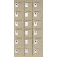 Clean Line Lockerette, 6 -tier, Bank of 3, 36" x 18" x 72", Steel, Beige, Rivet (Assembled) Ontario Packaging