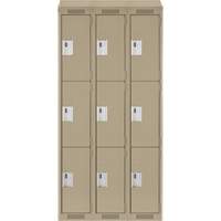 Casiers Clean Line, 3 niveaux, Bloc de 3, 36" x 18" x 78", Acier, Beige, Rivet (assembl&eacute;) Ontario Packaging