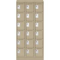 Clean Line Lockerette , 6 -tier, Bank of 3, 36" x 18" x 82", Steel, Beige, Rivet (Assembled) Ontario Packaging