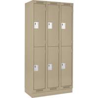 Clean Line Lockers, 2 -tier, Bank of 3, 36" x 18" x 76", Steel, Beige, Rivet (Assembled) Ontario Packaging