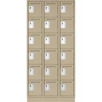 Clean Line Lockerette, 6 -tier, Bank of 3, 36" x 18" x 76", Steel, Beige, Rivet (Assembled) Ontario Packaging
