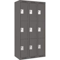 Clean Line Lockers, 3 -tier, Bank of 3, 36" x 18" x 72", Steel, Charcoal, Rivet (Assembled) Ontario Packaging