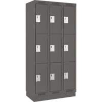 Clean Line Lockers, 3 -tier, Bank of 3, 36" x 18" x 76", Steel, Charcoal, Rivet (Assembled) Ontario Packaging