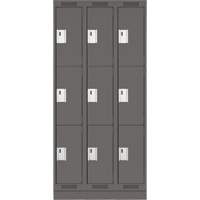 Clean Line Lockers, 3 -tier, Bank of 3, 36" x 18" x 76", Steel, Charcoal, Rivet (Assembled) Ontario Packaging