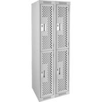 Clean Line Lockers, 2 -tier, Bank of 2, 24" x 15" x 72", Steel, Grey, Rivet (Assembled), Perforated Ontario Packaging