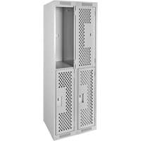 Clean Line Lockers, 2 -tier, Bank of 2, 24" x 15" x 72", Steel, Grey, Rivet (Assembled), Perforated Ontario Packaging