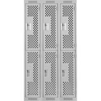 Clean Line Lockers, 2 -tier, Bank of 3, 36" x 15" x 72", Steel, Grey, Rivet (Assembled), Perforated Ontario Packaging