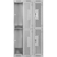 Clean Line Lockers, 2 -tier, Bank of 3, 36" x 15" x 72", Steel, Grey, Rivet (Assembled), Perforated Ontario Packaging