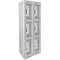 Clean Line Lockers, 3 -tier, Bank of 2, 24" x 12" x 72", Steel, Grey, Rivet (Assembled), Perforated Ontario Packaging