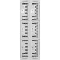 Clean Line Lockers, 3 -tier, Bank of 2, 24" x 12" x 72", Steel, Grey, Rivet (Assembled), Perforated Ontario Packaging