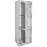 Clean Line Lockers, 3 -tier, Bank of 2, 24" x 12" x 72", Steel, Grey, Rivet (Assembled), Perforated Ontario Packaging