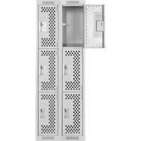 Clean Line Lockers, 3 -tier, Bank of 2, 24" x 12" x 72", Steel, Grey, Rivet (Assembled), Perforated Ontario Packaging