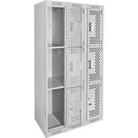 Clean Line Lockers, 3 -tier, Bank of 3, 36" x 12" x 72", Steel, Grey, Rivet (Assembled), Perforated Ontario Packaging
