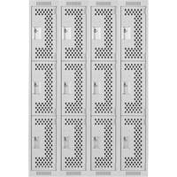 Clean Line Lockers, 3 -tier, Bank of 4, 48" x 12" x 72", Steel, Grey, Rivet (Assembled), Perforated Ontario Packaging