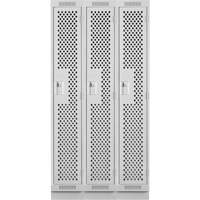 Clean Line Lockers, Bank of 3, 36" x 12" x 76", Steel, Grey, Rivet (Assembled), Perforated Ontario Packaging