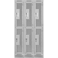 Clean Line Lockers, 2 -tier, Bank of 3, 36" x 15" x 76", Steel, Grey, Rivet (Assembled), Perforated Ontario Packaging