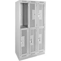 Clean Line Lockers, 2 -tier, Bank of 3, 36" x 15" x 76", Steel, Grey, Rivet (Assembled), Perforated Ontario Packaging