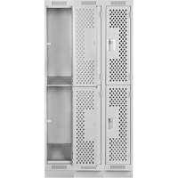 Clean Line Lockers, 2 -tier, Bank of 3, 36" x 15" x 76", Steel, Grey, Rivet (Assembled), Perforated Ontario Packaging