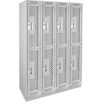 Clean Line Lockers, 2 -tier, Bank of 4, 48" x 18" x 76", Steel, Grey, Rivet (Assembled), Perforated Ontario Packaging