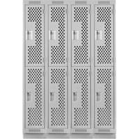 Clean Line Lockers, 2 -tier, Bank of 4, 48" x 18" x 76", Steel, Grey, Rivet (Assembled), Perforated Ontario Packaging