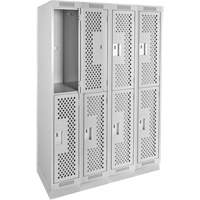 Clean Line Lockers, 2 -tier, Bank of 4, 48" x 18" x 76", Steel, Grey, Rivet (Assembled), Perforated Ontario Packaging