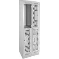 Clean Line Lockers, 2 -tier, Bank of 2, 24" x 18" x 82", Steel, Grey, Rivet (Assembled), Perforated Ontario Packaging