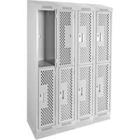 Casiers Clean Line, 2 niveaux, Bloc de 4, 48" x 12" x 82", Acier, Gris, Rivet (assembl&eacute;), Perfor&eacute; Ontario Packaging