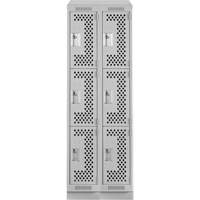 Clean Line Lockers, 3 -tier, Bank of 2, 24" x 15" x 82", Steel, Grey, Rivet (Assembled), Perforated Ontario Packaging