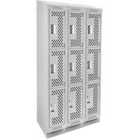 Clean Line Lockers, 3 -tier, Bank of 3, 36" x 15" x 82", Steel, Grey, Rivet (Assembled), Perforated Ontario Packaging