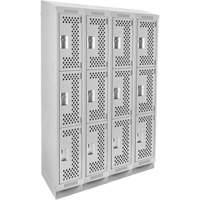 Clean Line Lockers, 3 -tier, Bank of 4, 48" x 15" x 82", Steel, Grey, Rivet (Assembled), Perforated Ontario Packaging