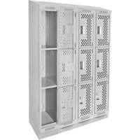 Clean Line Lockers, 3 -tier, Bank of 4, 48" x 15" x 82", Steel, Grey, Rivet (Assembled), Perforated Ontario Packaging