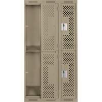 Clean Line Lockers, 2 -tier, Bank of 3, 36" x 15" x 72", Steel, Beige, Rivet (Assembled), Perforated Ontario Packaging