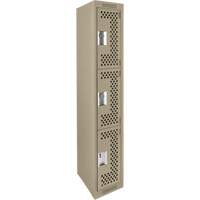 Clean Line Lockers, 3 -tier, 12" x 12" x 72", Steel, Beige, Rivet (Assembled), Perforated Ontario Packaging