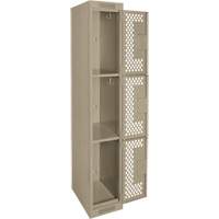 Clean Line Lockers, 3 -tier, 12" x 12" x 72", Steel, Beige, Rivet (Assembled), Perforated Ontario Packaging