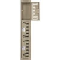 Clean Line Lockers, 3 -tier, 12" x 12" x 72", Steel, Beige, Rivet (Assembled), Perforated Ontario Packaging