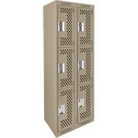 Clean Line Lockers, 3 -tier, Bank of 2, 24" x 12" x 72", Steel, Beige, Rivet (Assembled), Perforated Ontario Packaging