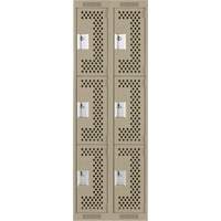 Clean Line Lockers, 3 -tier, Bank of 2, 24" x 12" x 72", Steel, Beige, Rivet (Assembled), Perforated Ontario Packaging