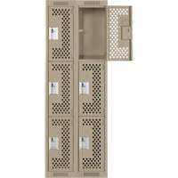 Clean Line Lockers, 3 -tier, Bank of 2, 24" x 12" x 72", Steel, Beige, Rivet (Assembled), Perforated Ontario Packaging