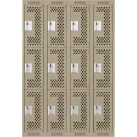 Clean Line Lockers, 3 -tier, Bank of 4, 48" x 12" x 72", Steel, Beige, Rivet (Assembled), Perforated Ontario Packaging
