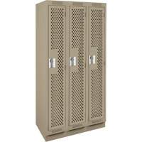 Clean Line Lockers, Bank of 3, 36" x 12" x 76", Steel, Beige, Rivet (Assembled), Perforated Ontario Packaging