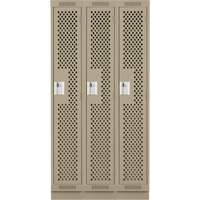Clean Line Lockers, Bank of 3, 36" x 12" x 76", Steel, Beige, Rivet (Assembled), Perforated Ontario Packaging