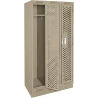 Clean Line Lockers, Bank of 3, 36" x 12" x 76", Steel, Beige, Rivet (Assembled), Perforated Ontario Packaging
