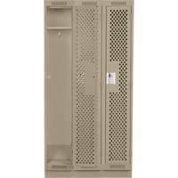 Clean Line Lockers, Bank of 3, 36" x 12" x 76", Steel, Beige, Rivet (Assembled), Perforated Ontario Packaging