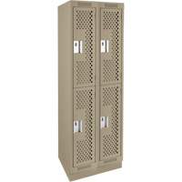 Clean Line Lockers, 2 -tier, Bank of 2, 24" x 12" x 76", Steel, Beige, Rivet (Assembled), Perforated Ontario Packaging